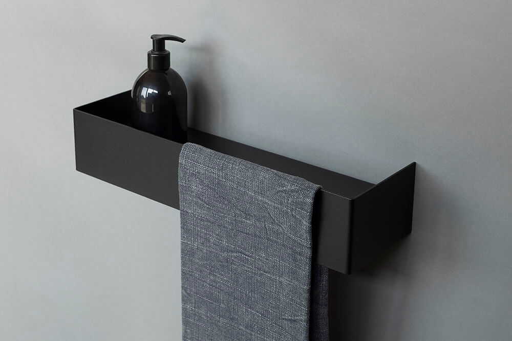 półka IMO40cm czarna-z relingiem na ręczniki-IMOdesign